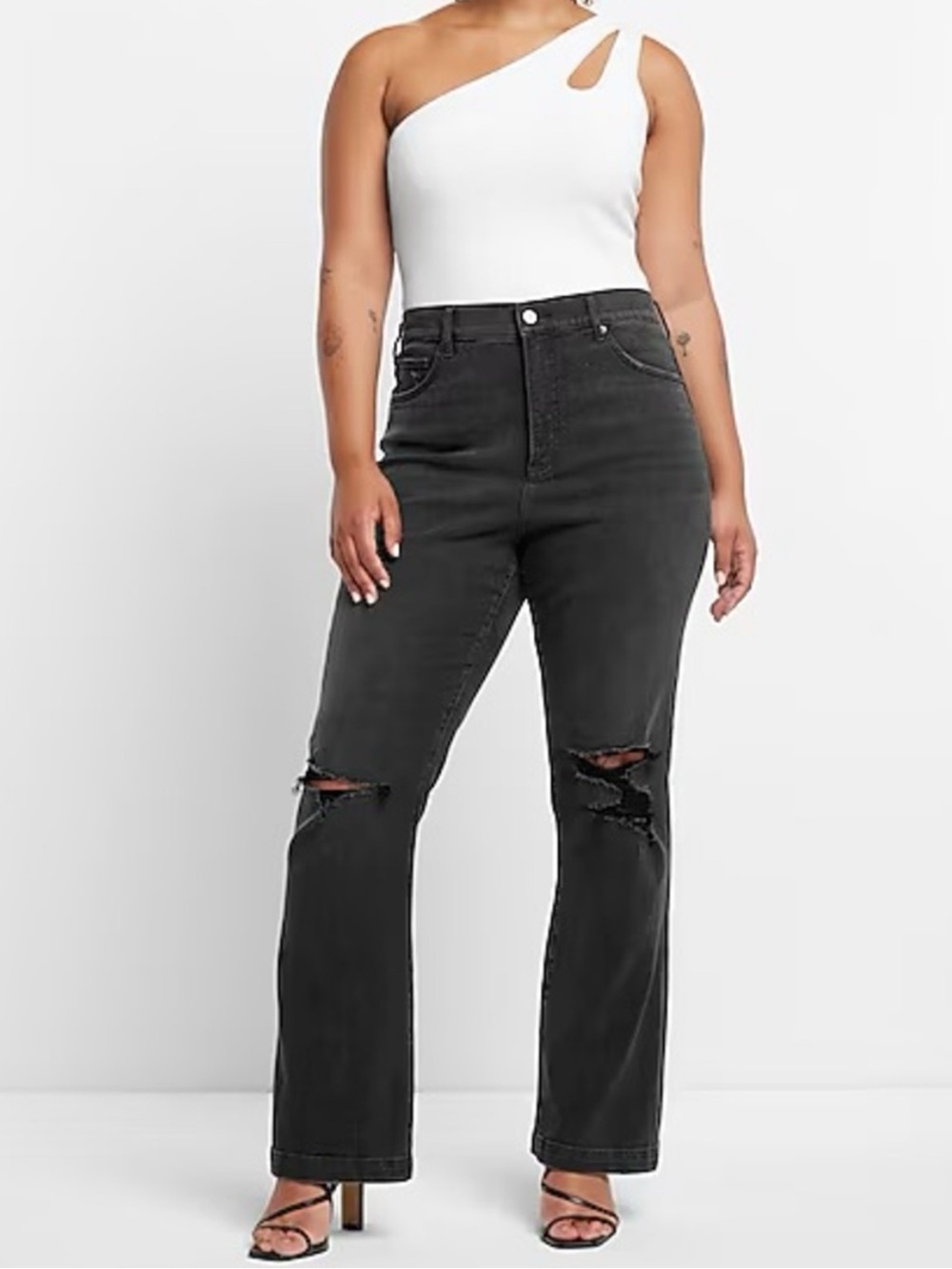 NWOT Express High Waisted Black Ripped 90s Bootcut Jeans